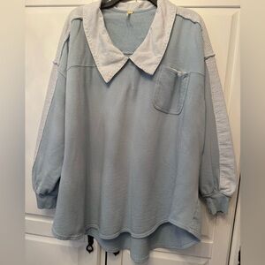 Free People Light Blue Collared Sweatshirt